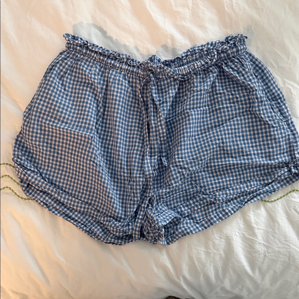 Doen Blue Checkered High Waist Shorts